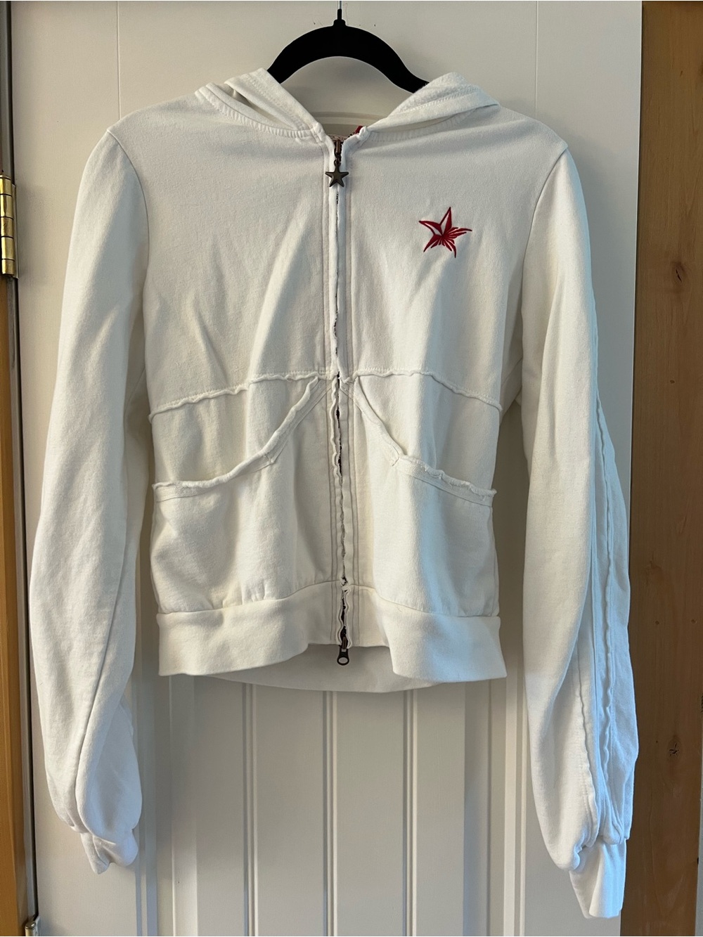 People’s Liberation White Zip-Up Hoodie Jacket with Star Back and Red Accents